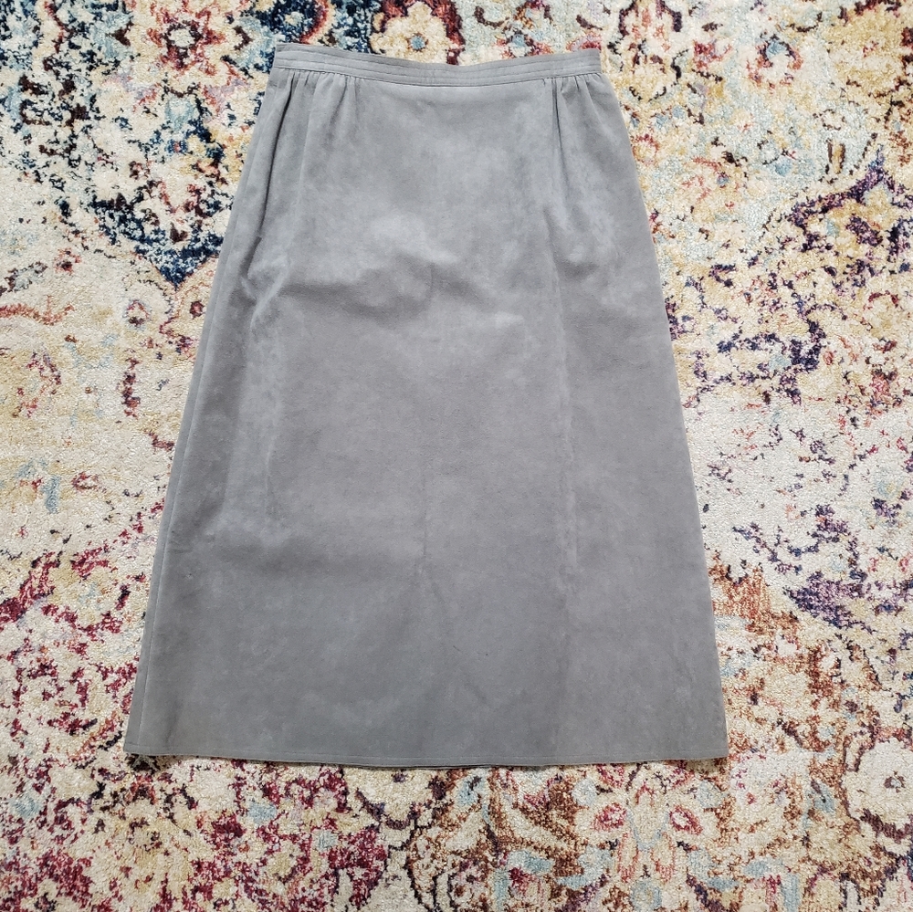 Vintage Grey Ultrasuede Midi Skirt Size Small
